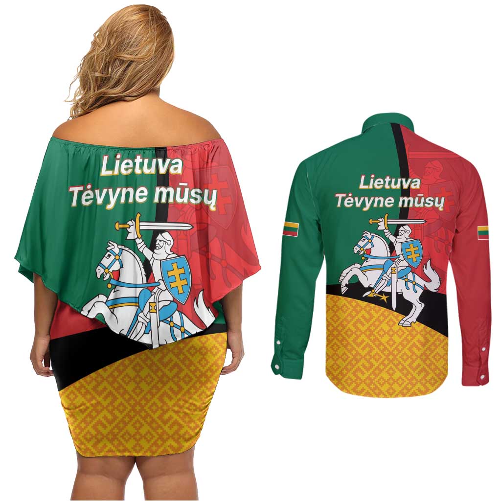 Lithuania Statehood Day July 6 Couples Matching Off Shoulder Short Dress and Long Sleeve Button Shirt Lietuva Tevyne musu