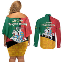Lithuania Statehood Day July 6 Couples Matching Off Shoulder Short Dress and Long Sleeve Button Shirt Lietuva Tevyne musu