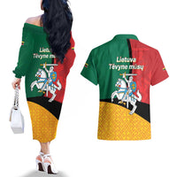 Lithuania Statehood Day July 6 Couples Matching Off The Shoulder Long Sleeve Dress and Hawaiian Shirt Lietuva Tevyne musu