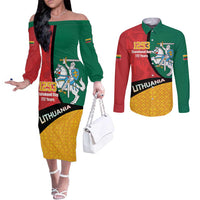 Lithuania Statehood Day July 6 Couples Matching Off The Shoulder Long Sleeve Dress and Long Sleeve Button Shirt Lietuva Tevyne musu