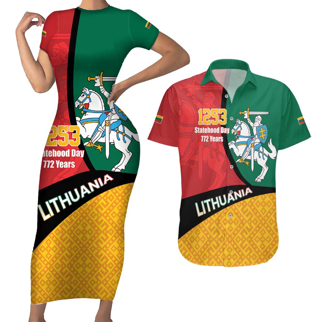 Lithuania Statehood Day July 6 Couples Matching Short Sleeve Bodycon Dress and Hawaiian Shirt Lietuva Tevyne musu