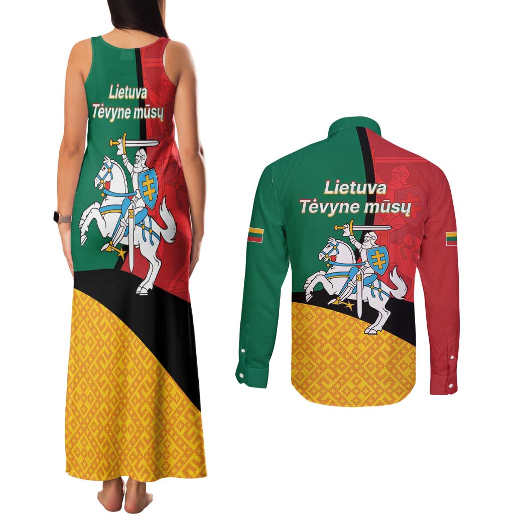 Lithuania Statehood Day July 6 Couples Matching Tank Maxi Dress and Long Sleeve Button Shirt Lietuva Tevyne musu