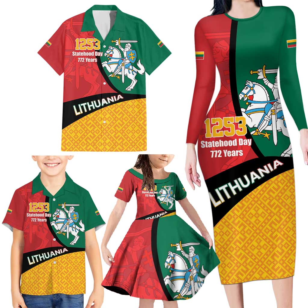 Lithuania Statehood Day July 6 Family Matching Long Sleeve Bodycon Dress and Hawaiian Shirt Lietuva Tevyne musu