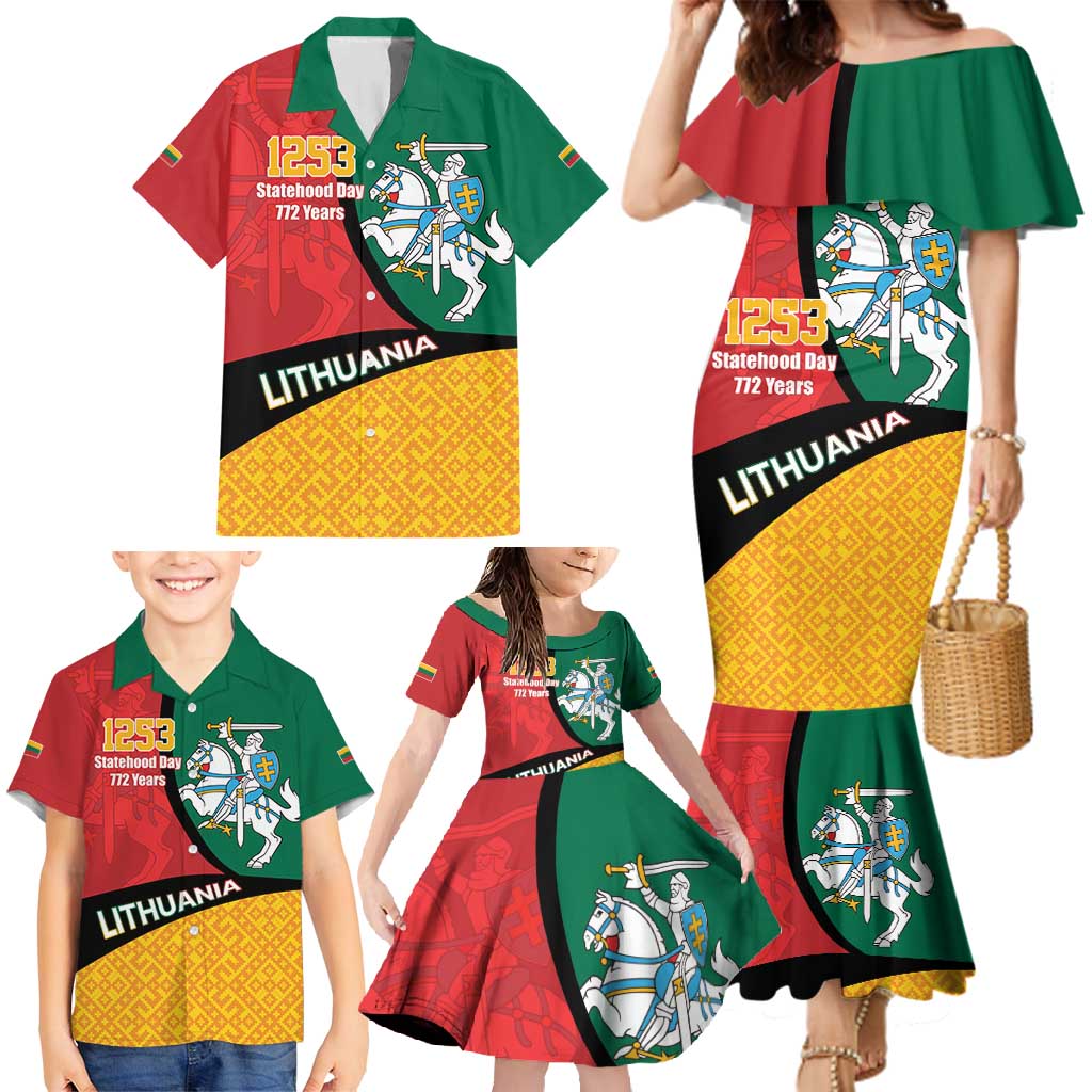 Lithuania Statehood Day July 6 Family Matching Mermaid Dress and Hawaiian Shirt Lietuva Tevyne musu