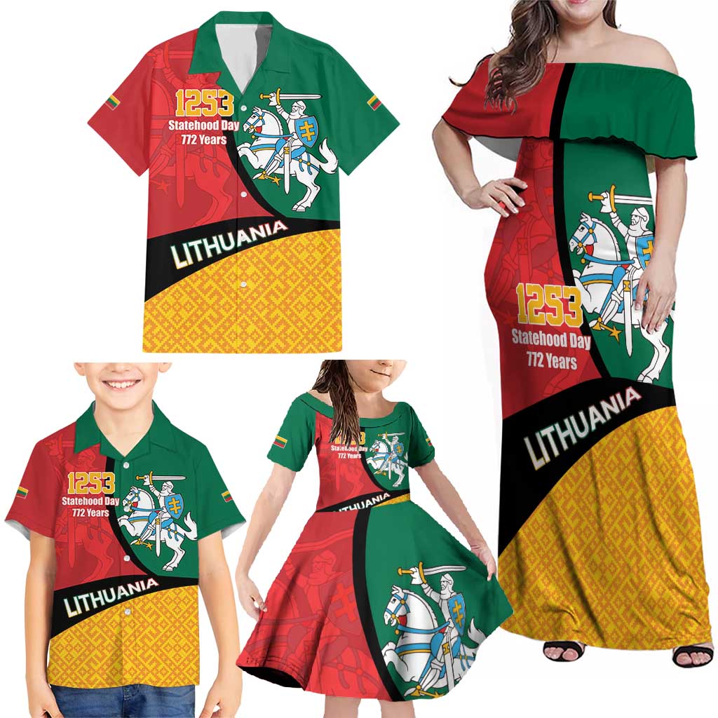 Lithuania Statehood Day July 6 Family Matching Off Shoulder Maxi Dress and Hawaiian Shirt Lietuva Tevyne musu