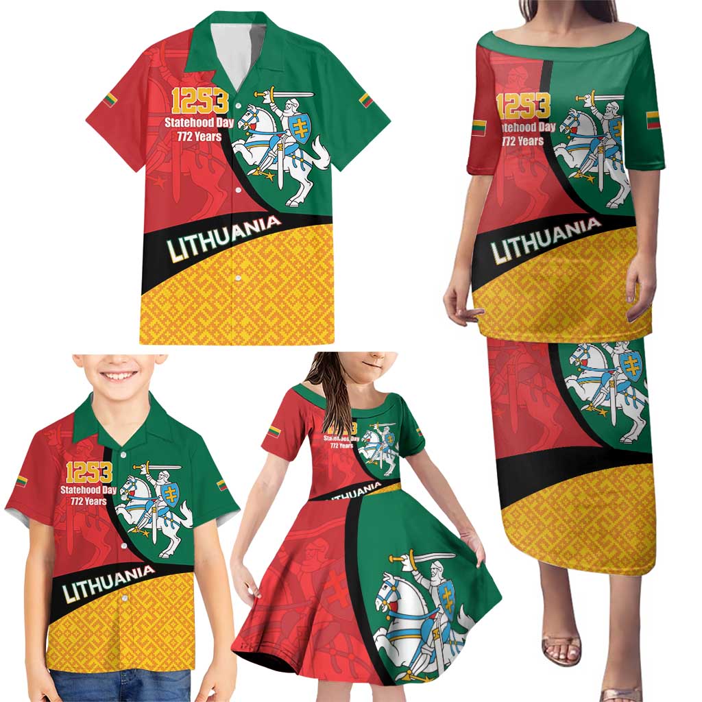 Lithuania Statehood Day July 6 Family Matching Puletasi and Hawaiian Shirt Lietuva Tevyne musu