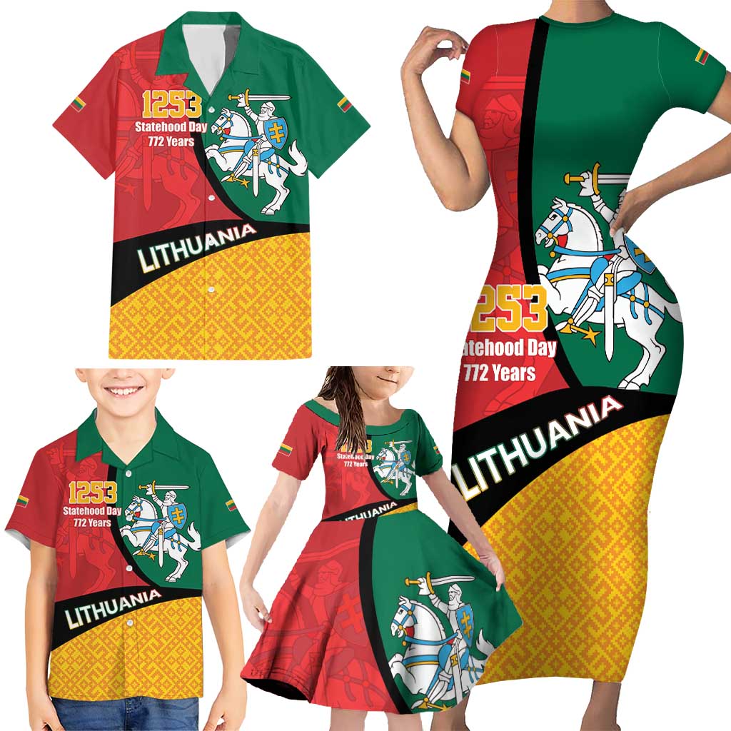 Lithuania Statehood Day July 6 Family Matching Short Sleeve Bodycon Dress and Hawaiian Shirt Lietuva Tevyne musu