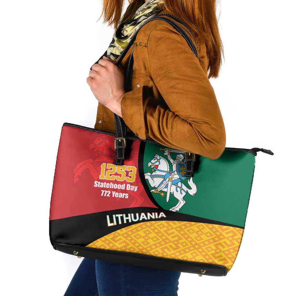 Lithuania Statehood Day July 6 Leather Tote Bag Lietuva Tevyne musu