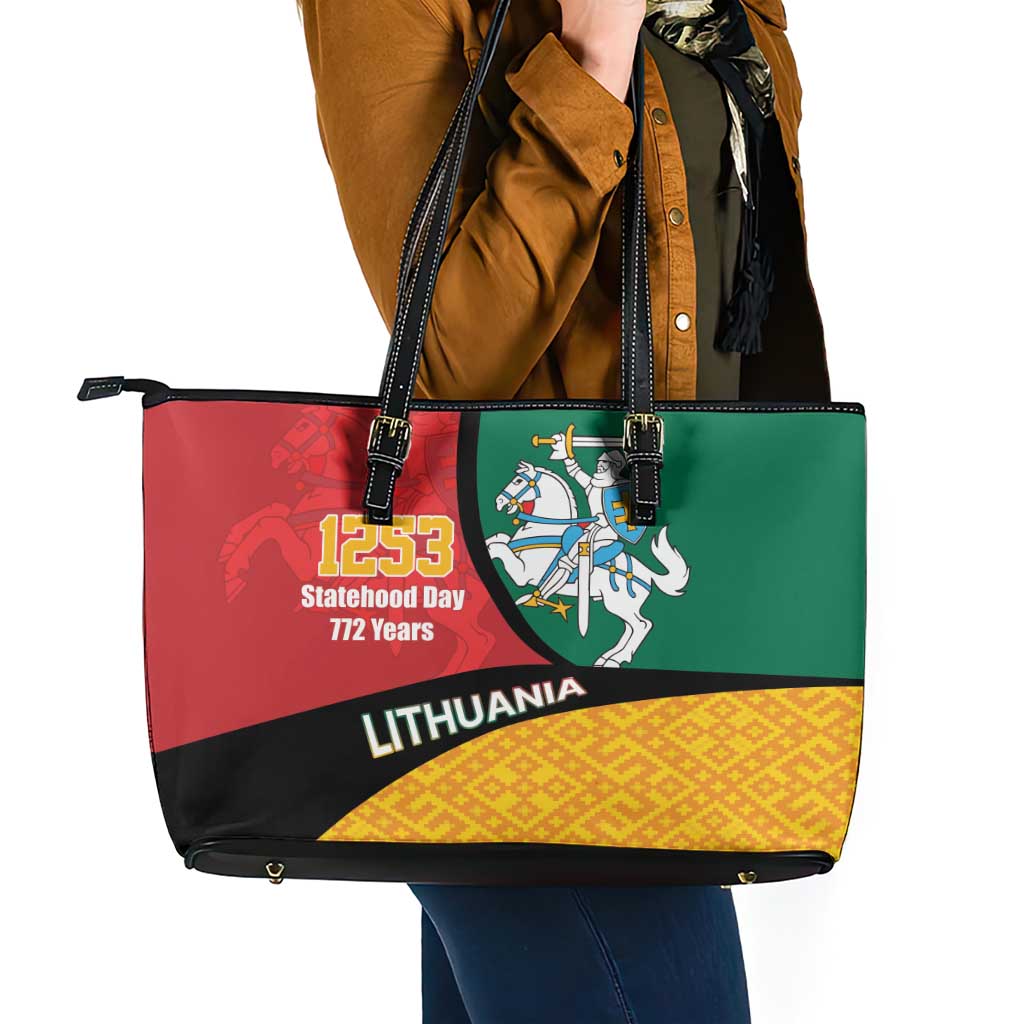 Lithuania Statehood Day July 6 Leather Tote Bag Lietuva Tevyne musu