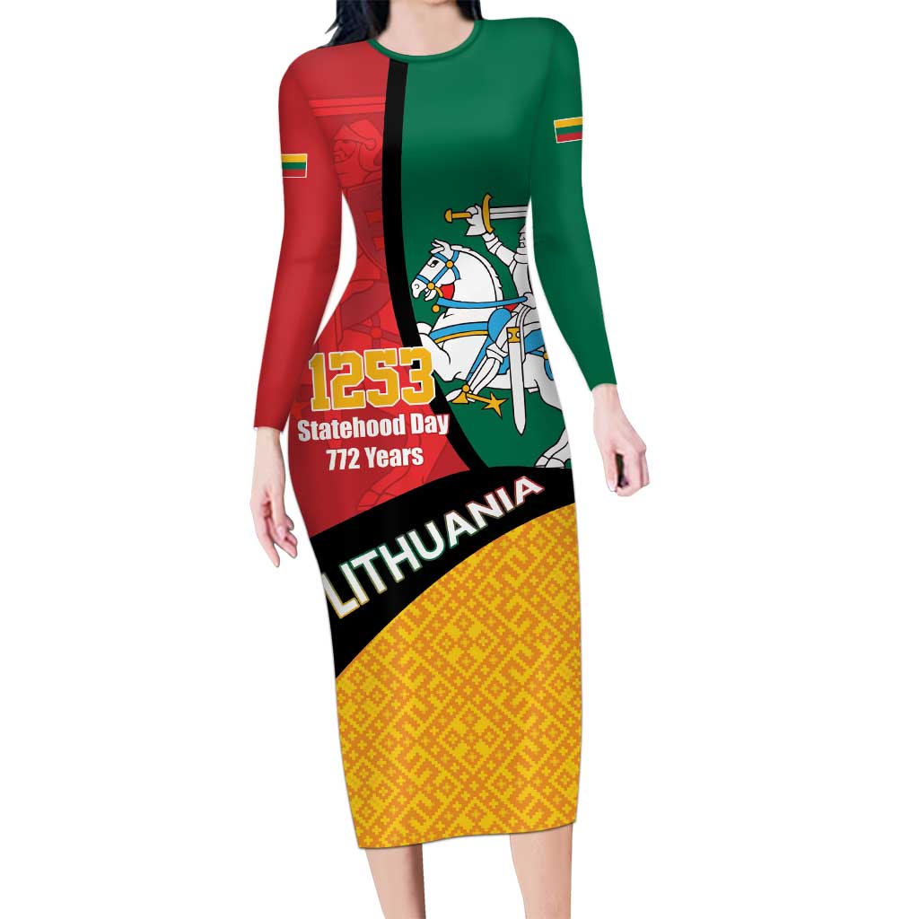 Lithuania Statehood Day July 6 Long Sleeve Bodycon Dress Lietuva Tevyne musu