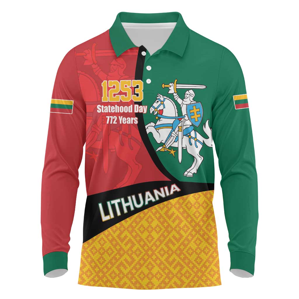 Lithuania Statehood Day July 6 Long Sleeve Polo Shirt Lietuva Tevyne musu