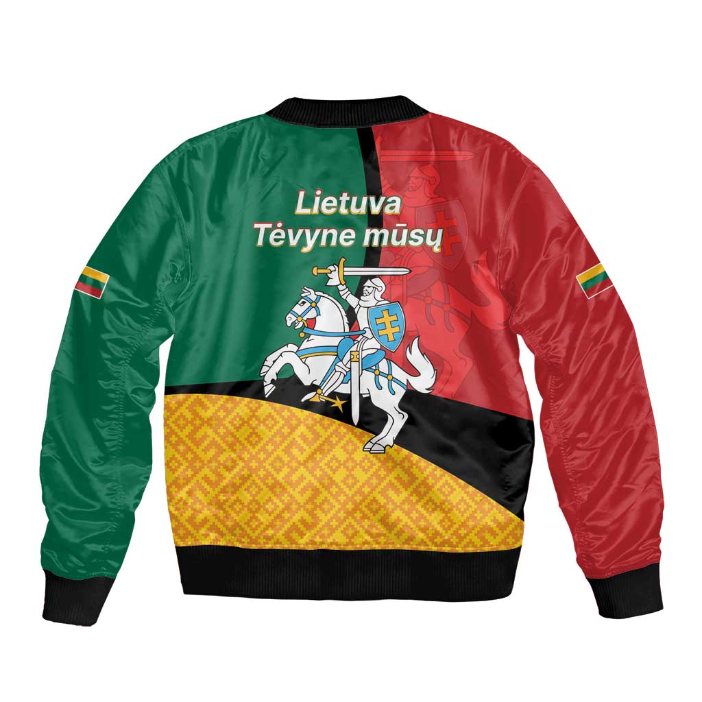 Lithuania Statehood Day July 6 Sleeve Zip Bomber Jacket Lietuva Tevyne musu
