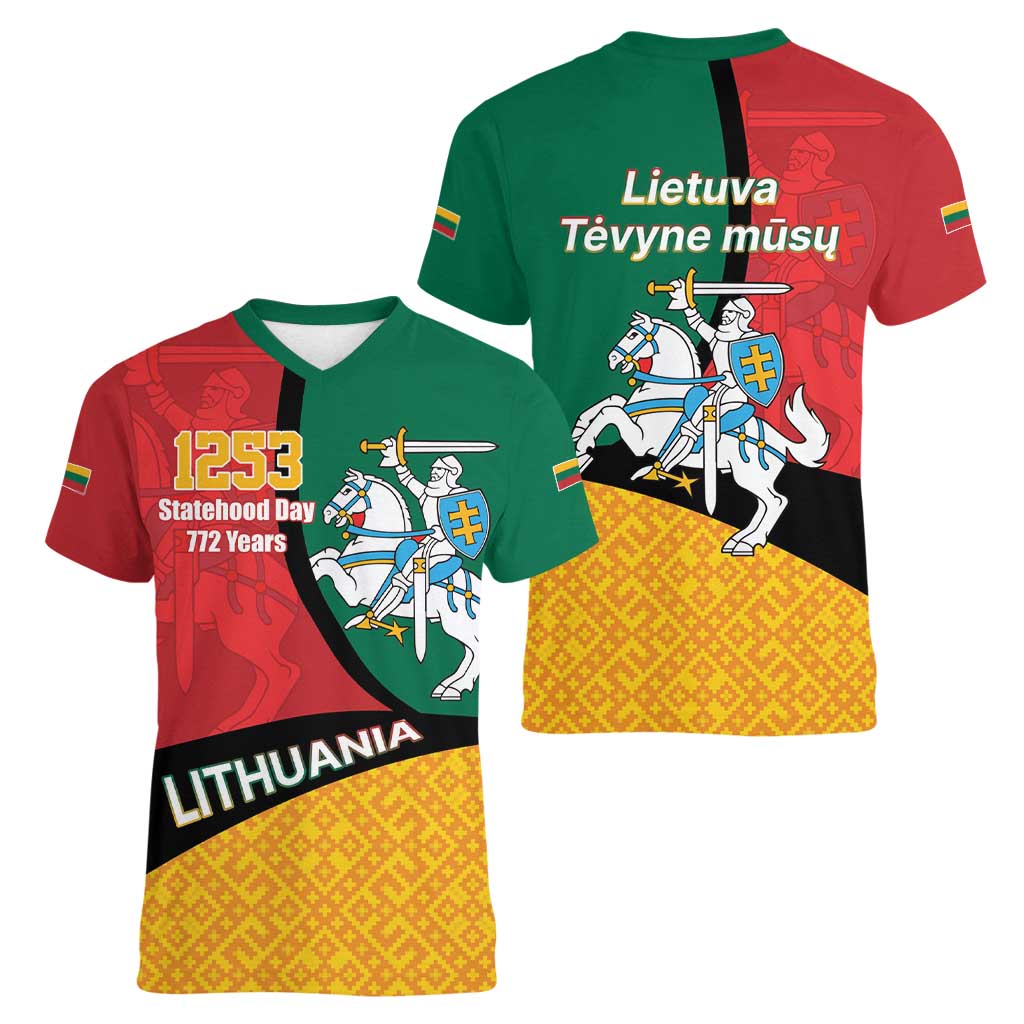 Lithuania Statehood Day July 6 Women V-Neck T-Shirt Lietuva Tevyne musu