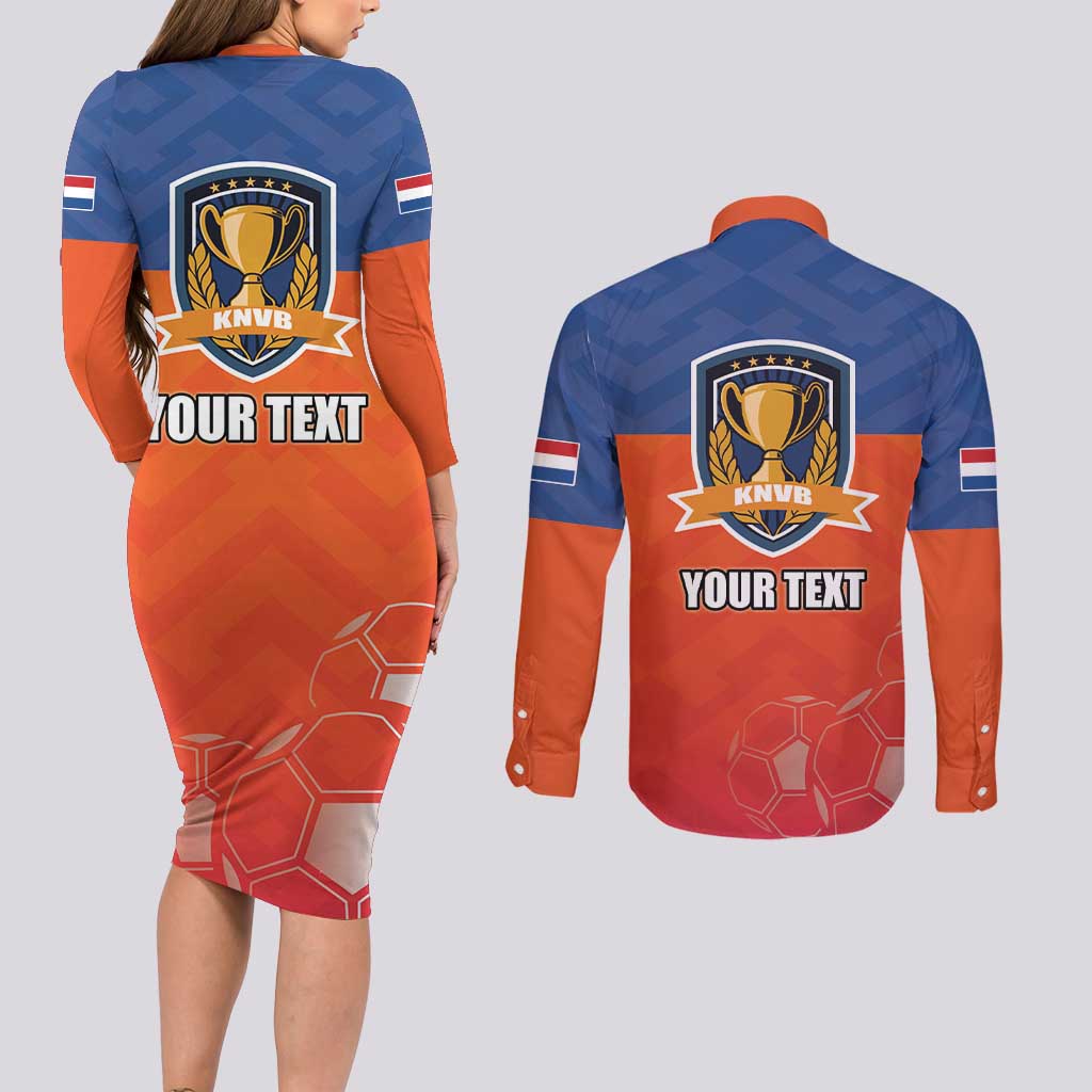 Netherlands Football Couples Matching Long Sleeve Bodycon Dress and Long Sleeve Button Shirt Oranje Lion Go Champion