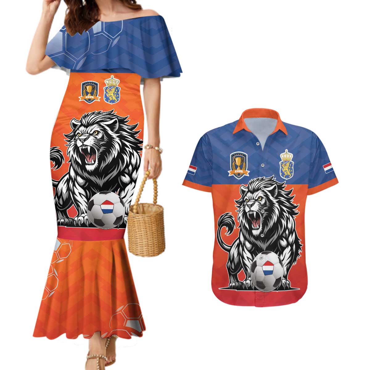 Netherlands Football Couples Matching Mermaid Dress and Hawaiian Shirt Oranje Lion Go Champion