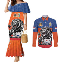 Netherlands Football Couples Matching Mermaid Dress and Long Sleeve Button Shirt Oranje Lion Go Champion