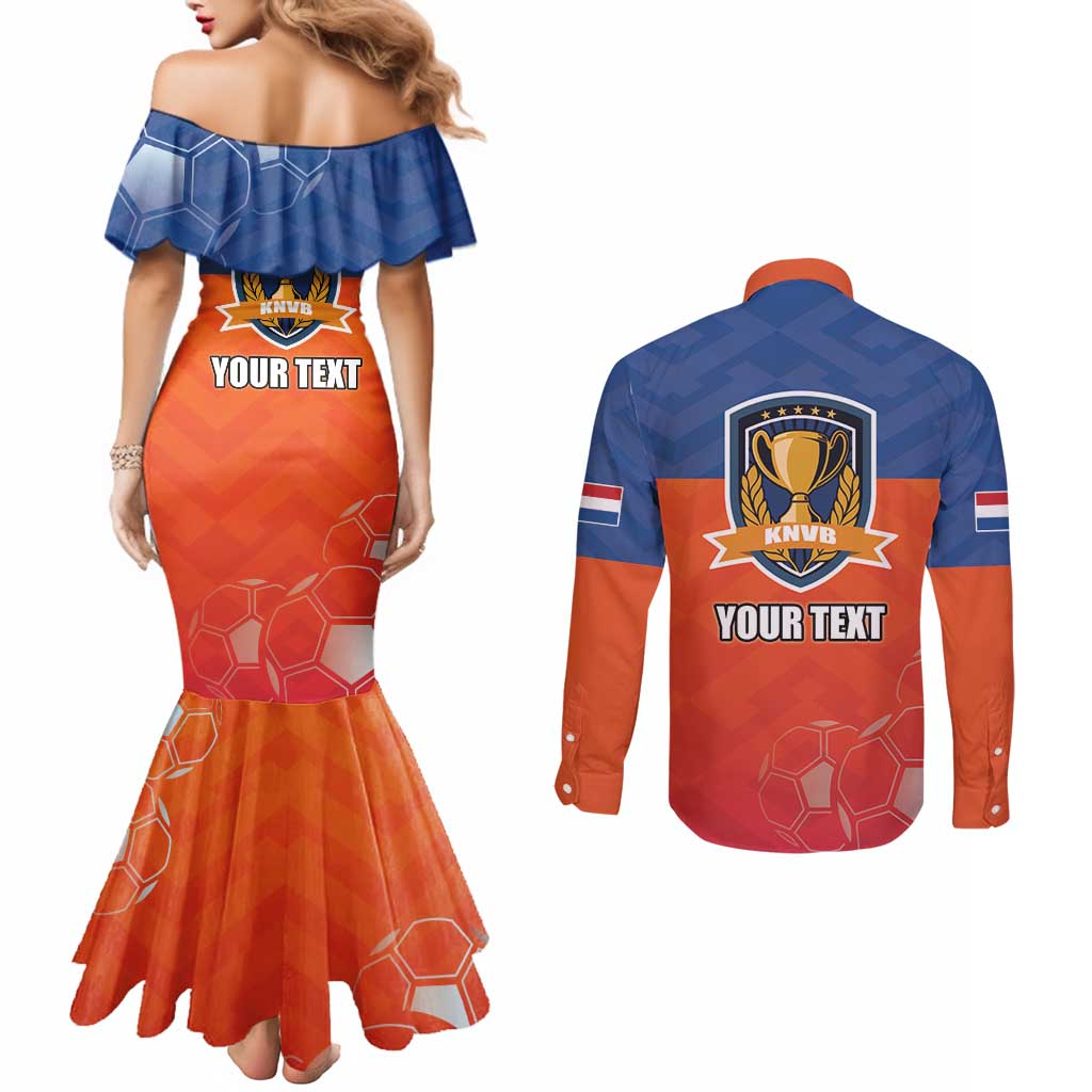 Netherlands Football Couples Matching Mermaid Dress and Long Sleeve Button Shirt Oranje Lion Go Champion