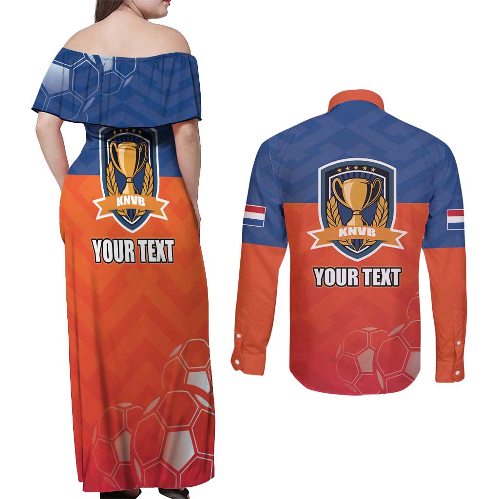 Netherlands Football Couples Matching Off Shoulder Maxi Dress and Long Sleeve Button Shirt Oranje Lion Go Champion