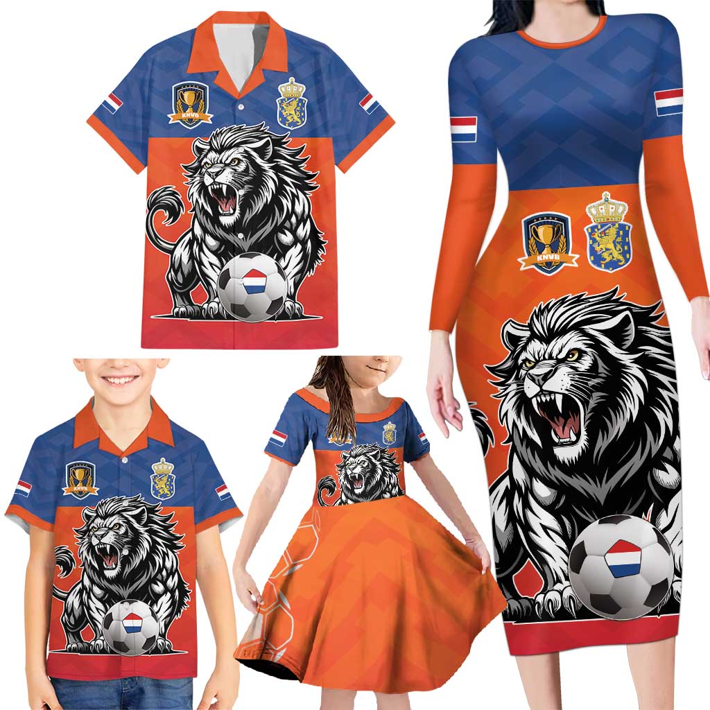 Netherlands Football Family Matching Long Sleeve Bodycon Dress and Hawaiian Shirt Oranje Lion Go Champion
