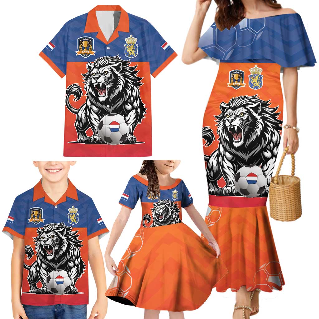 Netherlands Football Family Matching Mermaid Dress and Hawaiian Shirt Oranje Lion Go Champion