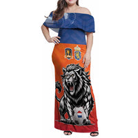 Netherlands Football Family Matching Off Shoulder Maxi Dress and Hawaiian Shirt Oranje Lion Go Champion