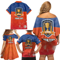 Netherlands Football Family Matching Off Shoulder Short Dress and Hawaiian Shirt Oranje Lion Go Champion
