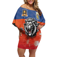 Netherlands Football Family Matching Off Shoulder Short Dress and Hawaiian Shirt Oranje Lion Go Champion