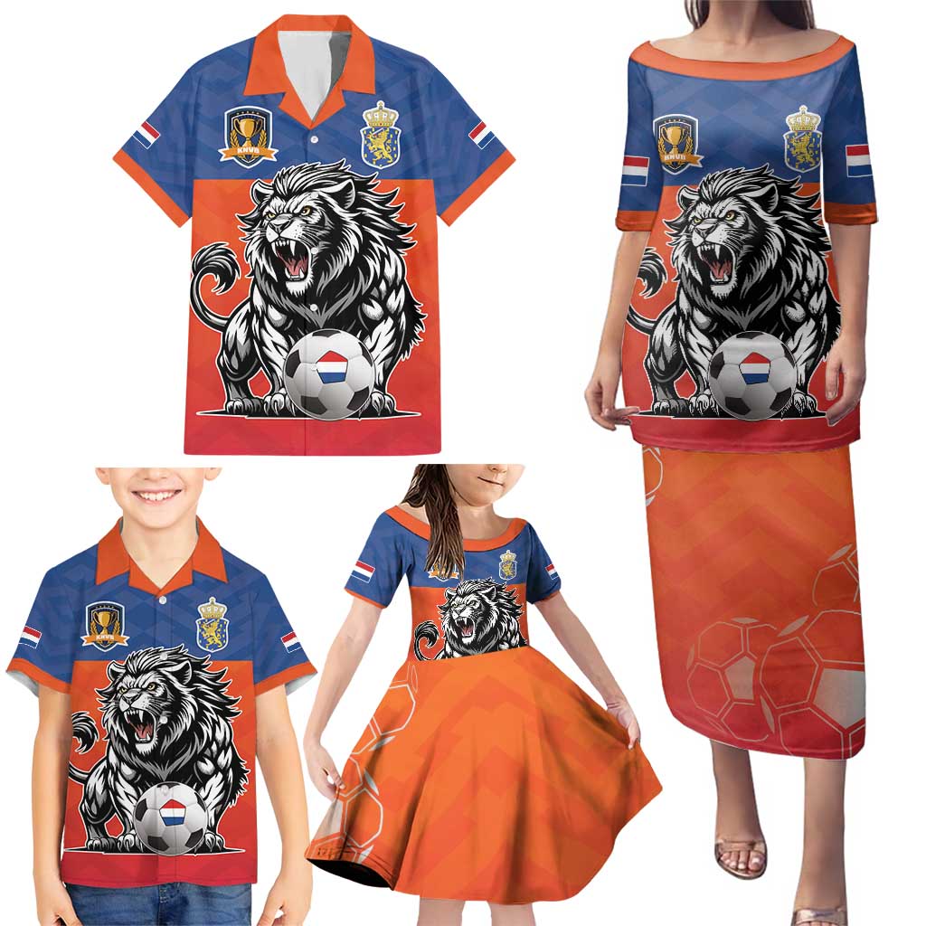 Netherlands Football Family Matching Puletasi and Hawaiian Shirt Oranje Lion Go Champion