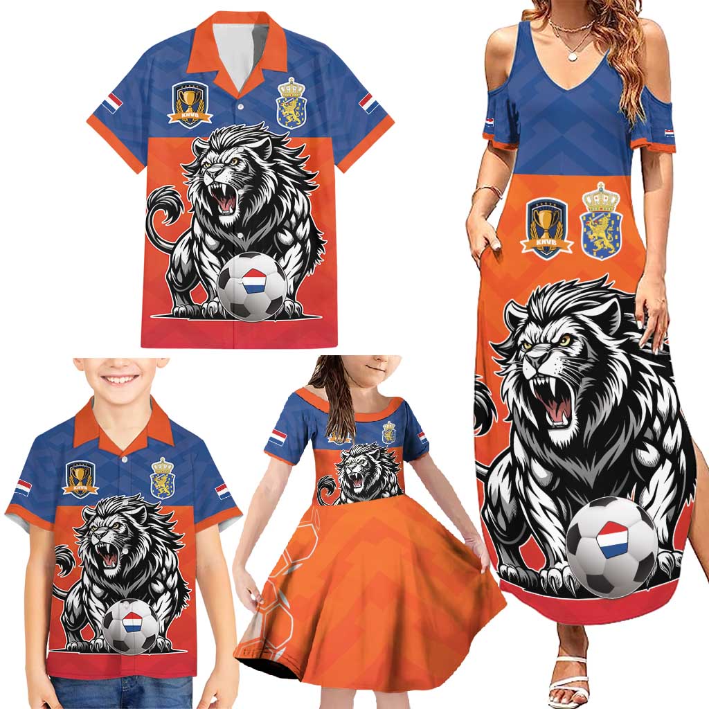 Netherlands Football Family Matching Summer Maxi Dress and Hawaiian Shirt Oranje Lion Go Champion
