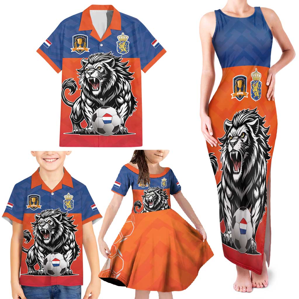 Netherlands Football Family Matching Tank Maxi Dress and Hawaiian Shirt Oranje Lion Go Champion