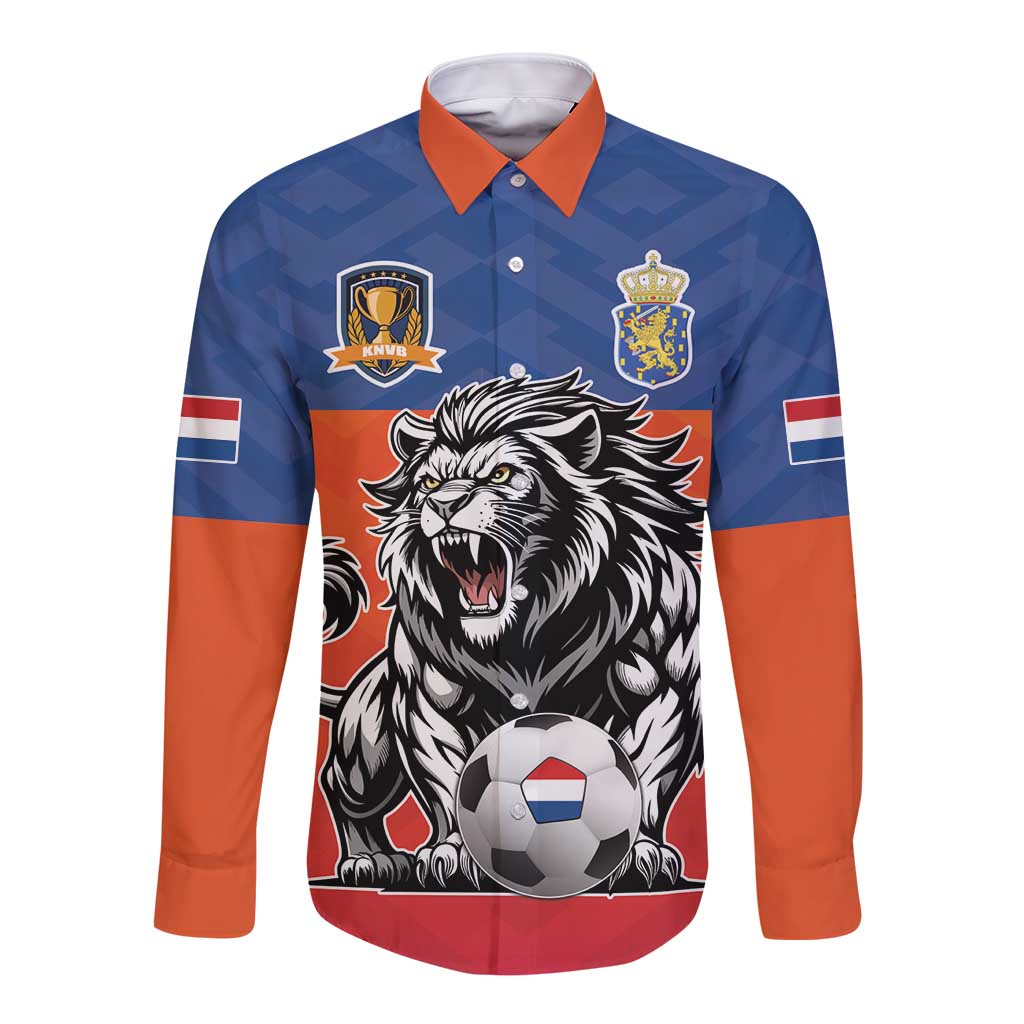 Netherlands Football Long Sleeve Button Shirt Oranje Lion Go Champion