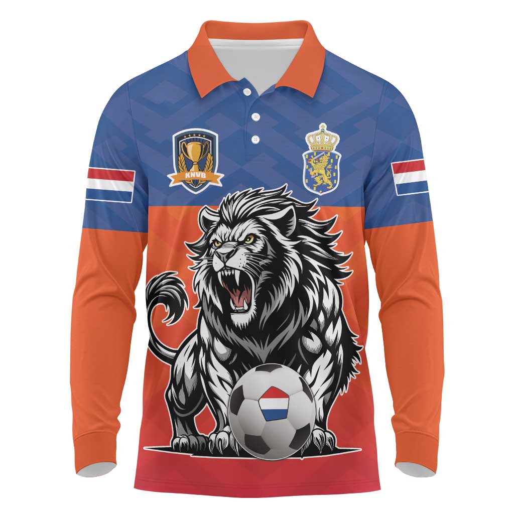 Netherlands Football Long Sleeve Polo Shirt Oranje Lion Go Champion