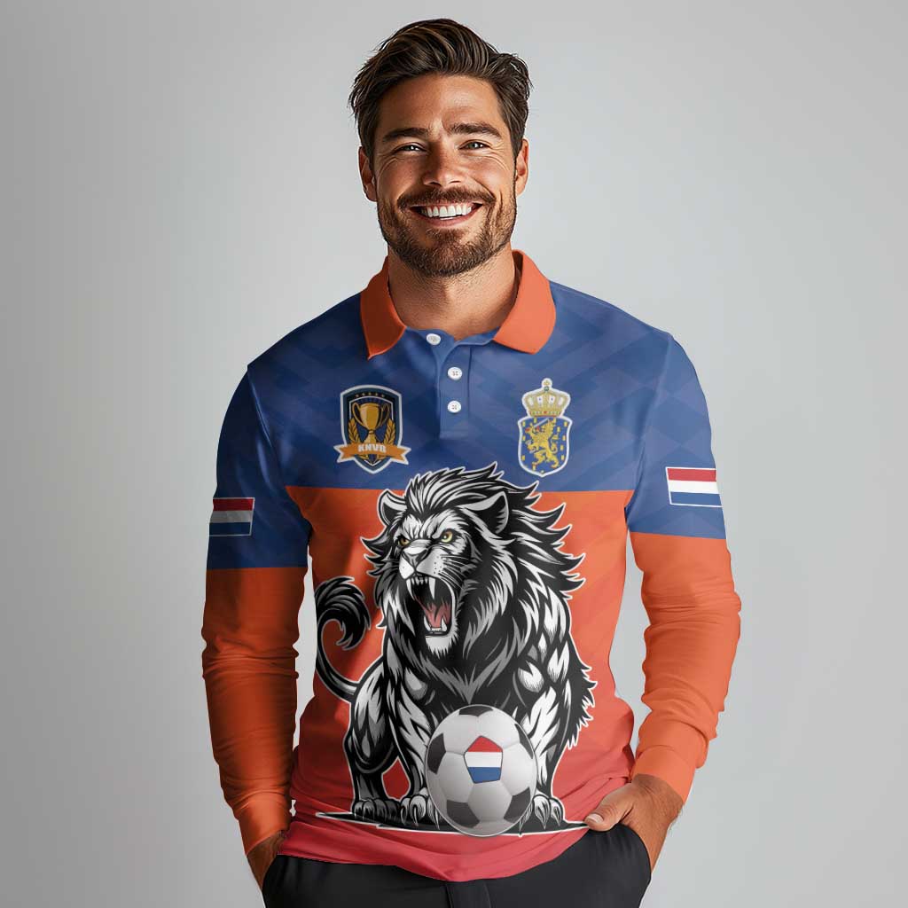 Netherlands Football Long Sleeve Polo Shirt Oranje Lion Go Champion