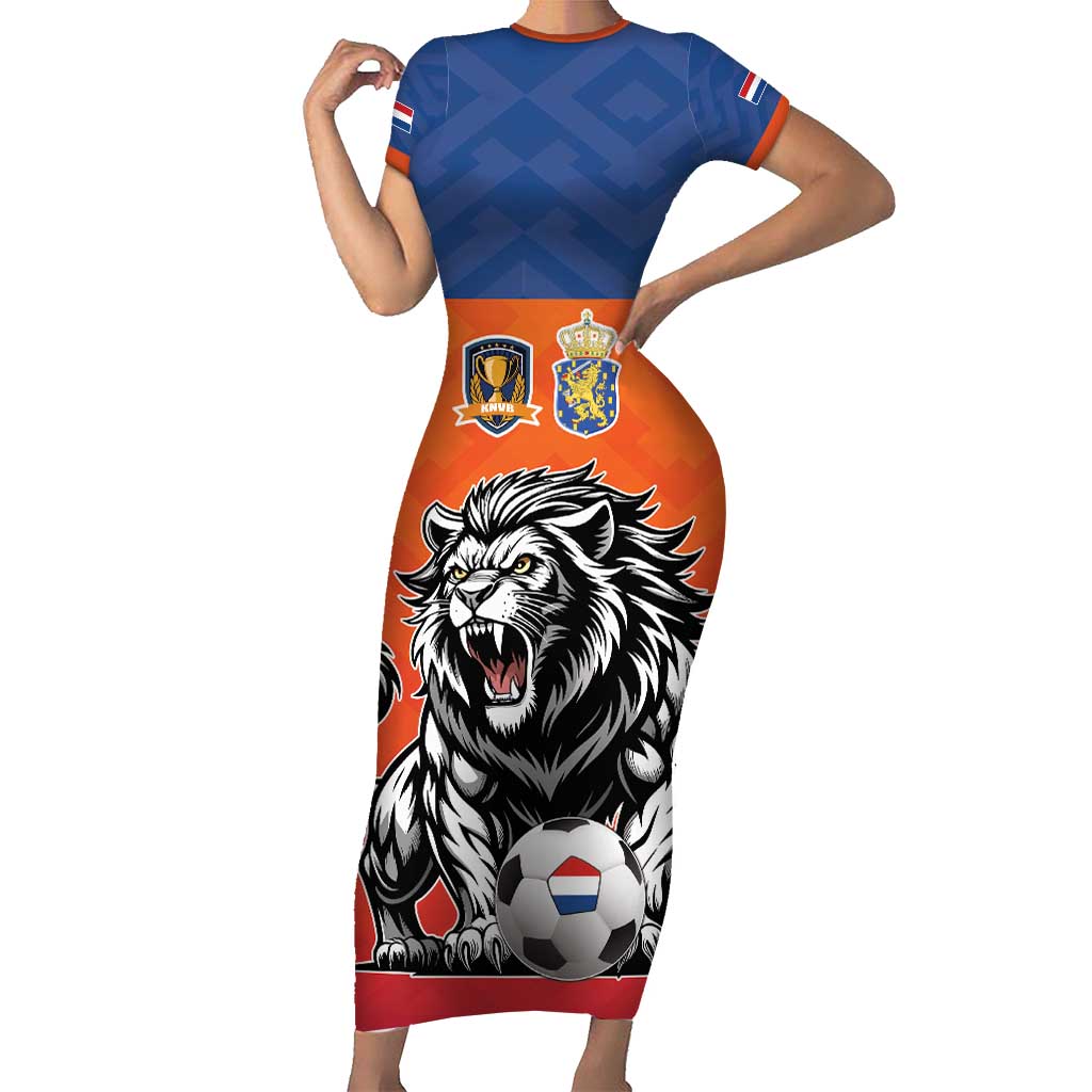 Netherlands Football Short Sleeve Bodycon Dress Oranje Lion Go Champion
