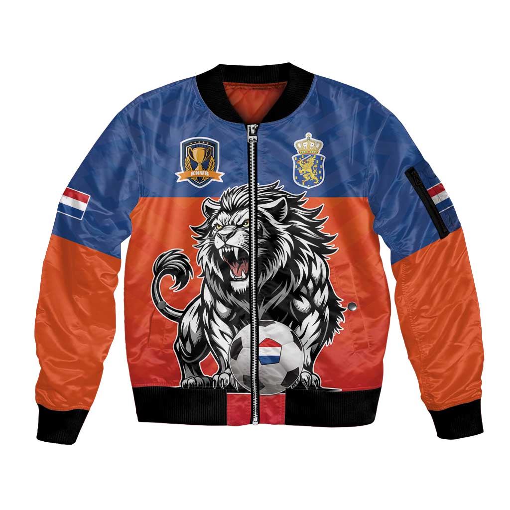 Netherlands Football Sleeve Zip Bomber Jacket Oranje Lion Go Champion