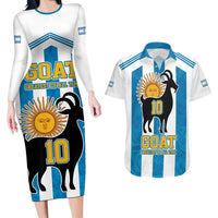 Personalized Argentina 10 Goat Couples Matching Long Sleeve Bodycon Dress and Hawaiian Shirt Greatest Of All Time Sporty Style