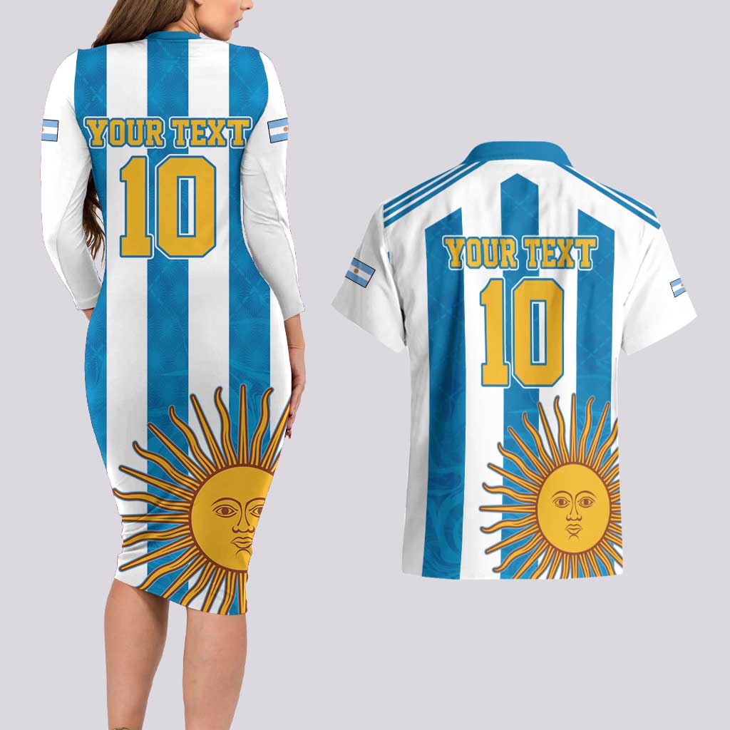 Personalized Argentina 10 Goat Couples Matching Long Sleeve Bodycon Dress and Hawaiian Shirt Greatest Of All Time Sporty Style