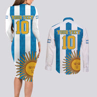 Personalized Argentina 10 Goat Couples Matching Long Sleeve Bodycon Dress and Long Sleeve Button Shirt Greatest Of All Time Sporty Style
