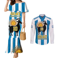 Personalized Argentina 10 Goat Couples Matching Mermaid Dress and Long Sleeve Button Shirt Greatest Of All Time Sporty Style