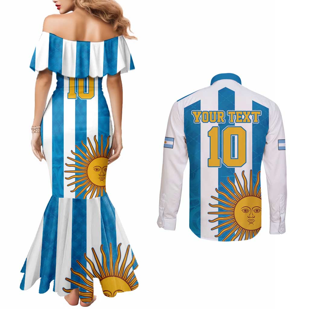 Personalized Argentina 10 Goat Couples Matching Mermaid Dress and Long Sleeve Button Shirt Greatest Of All Time Sporty Style