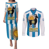 Personalized Argentina 10 Goat Couples Matching Puletasi and Long Sleeve Button Shirt Greatest Of All Time Sporty Style