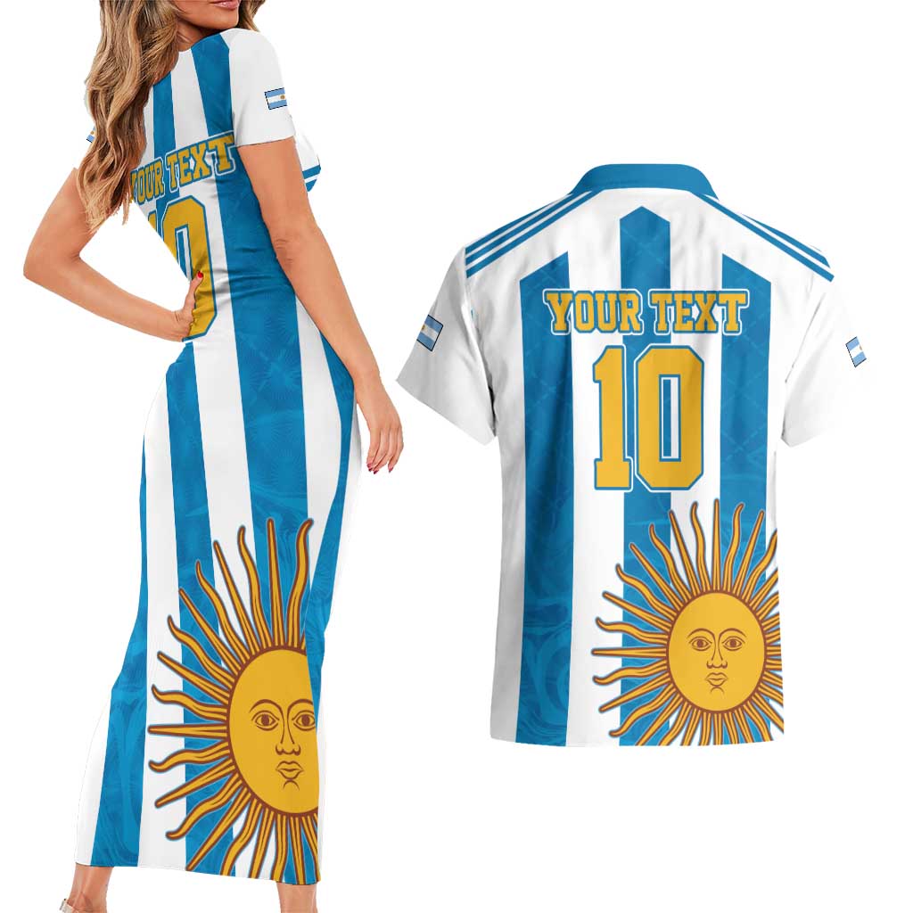 Personalized Argentina 10 Goat Couples Matching Short Sleeve Bodycon Dress and Hawaiian Shirt Greatest Of All Time Sporty Style