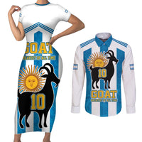 Personalized Argentina 10 Goat Couples Matching Short Sleeve Bodycon Dress and Long Sleeve Button Shirt Greatest Of All Time Sporty Style