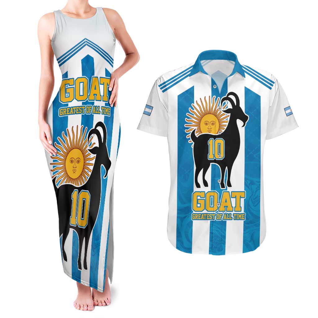 Personalized Argentina 10 Goat Couples Matching Tank Maxi Dress and Hawaiian Shirt Greatest Of All Time Sporty Style