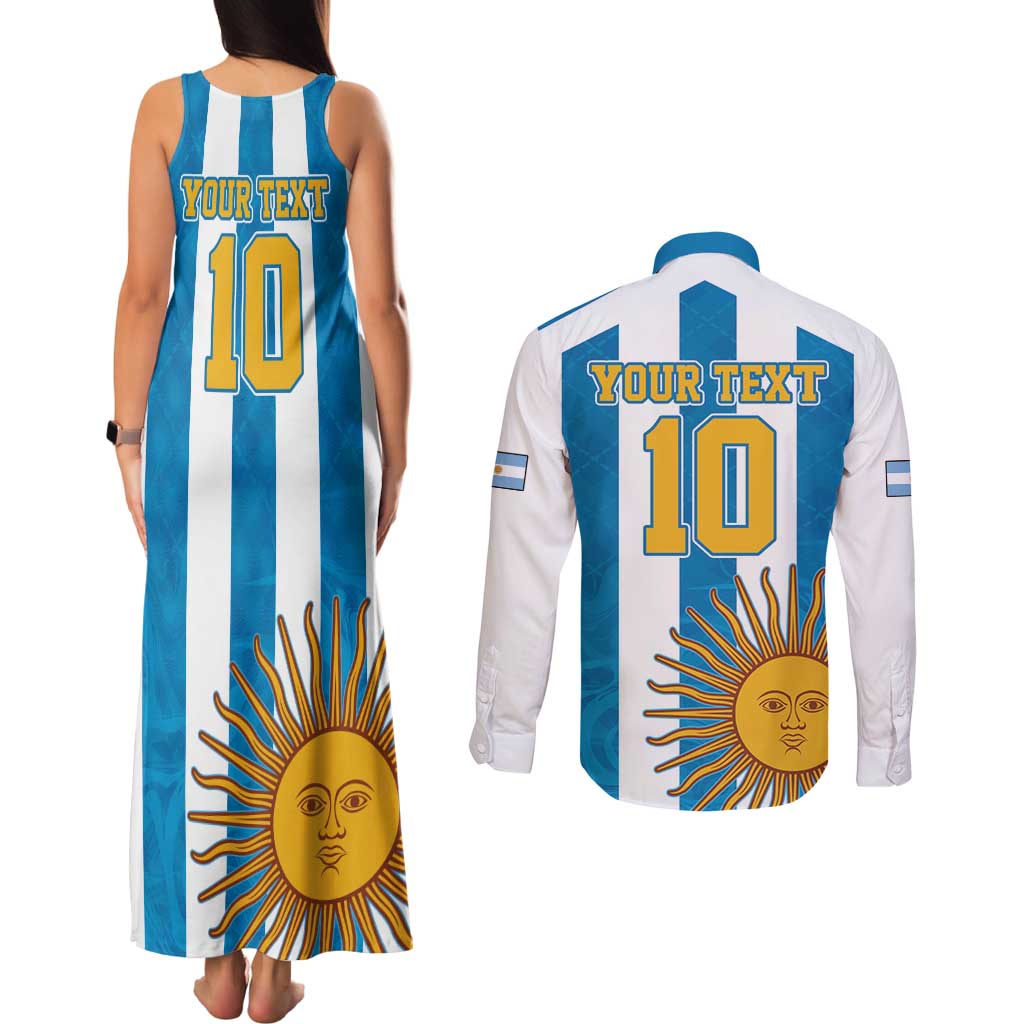 Personalized Argentina 10 Goat Couples Matching Tank Maxi Dress and Long Sleeve Button Shirt Greatest Of All Time Sporty Style
