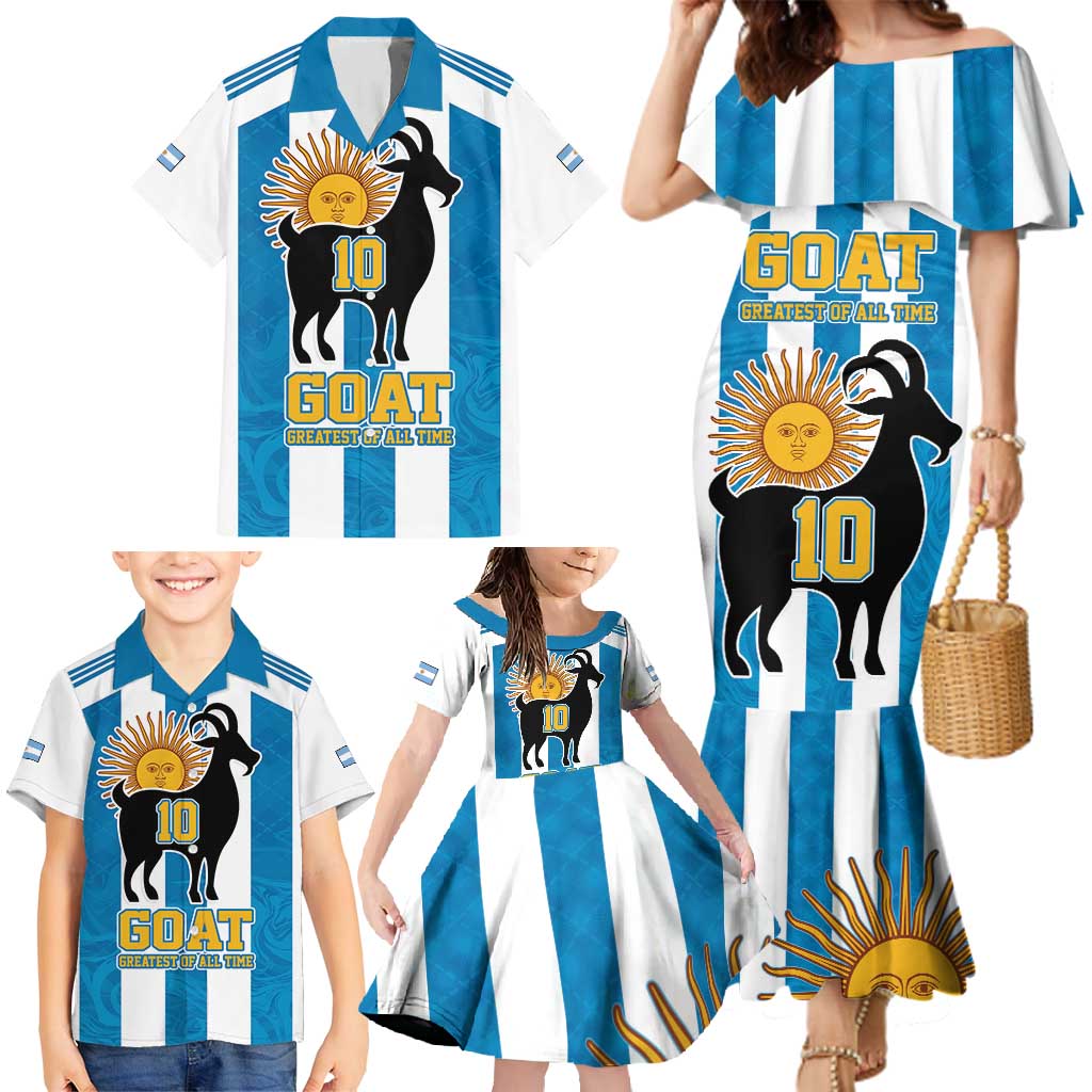 Personalized Argentina 10 Goat Family Matching Mermaid Dress and Hawaiian Shirt Greatest Of All Time Sporty Style