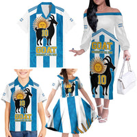 Personalized Argentina 10 Goat Family Matching Off The Shoulder Long Sleeve Dress and Hawaiian Shirt Greatest Of All Time Sporty Style
