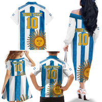 Personalized Argentina 10 Goat Family Matching Off The Shoulder Long Sleeve Dress and Hawaiian Shirt Greatest Of All Time Sporty Style