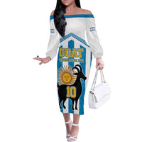 Personalized Argentina 10 Goat Family Matching Off The Shoulder Long Sleeve Dress and Hawaiian Shirt Greatest Of All Time Sporty Style
