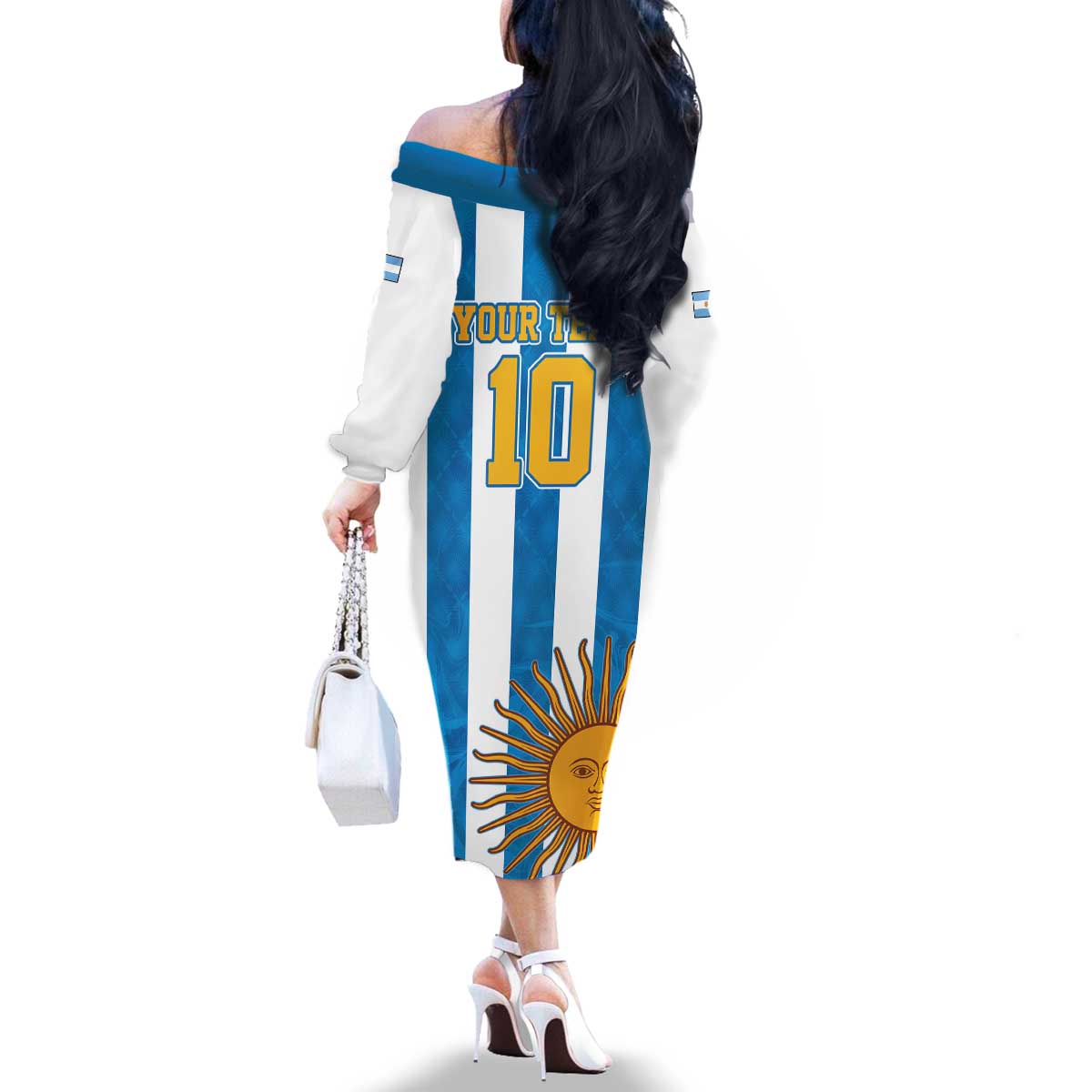Personalized Argentina 10 Goat Family Matching Off The Shoulder Long Sleeve Dress and Hawaiian Shirt Greatest Of All Time Sporty Style